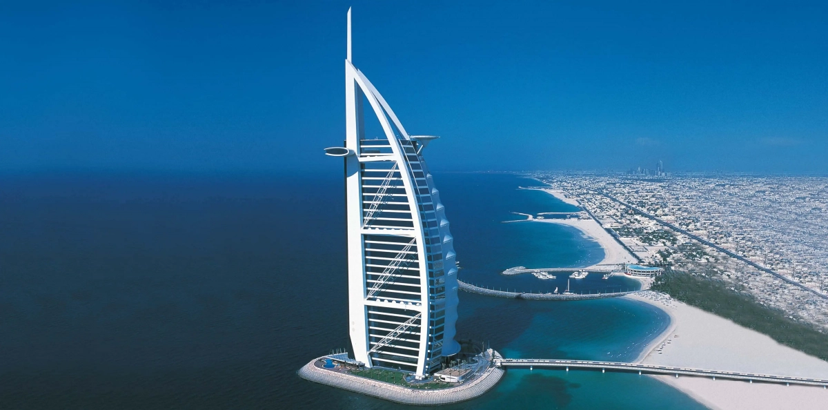 Photography of the Burj Al Arab from the air