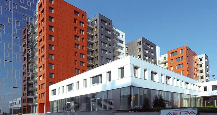 Fernaufnahme des Astra Buildings in Bulgarien.