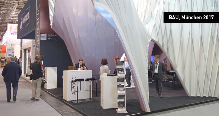Messestand BAU 2017: ALPOLIC™ seitliche Aufnahme des Messestandes auf der BAU 2017