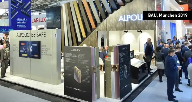 ALPOLIC™: Messestand BAU 2019 Seitliche Aufnahme des Messestandes von ALPOLIC™ auf der BAU 2019