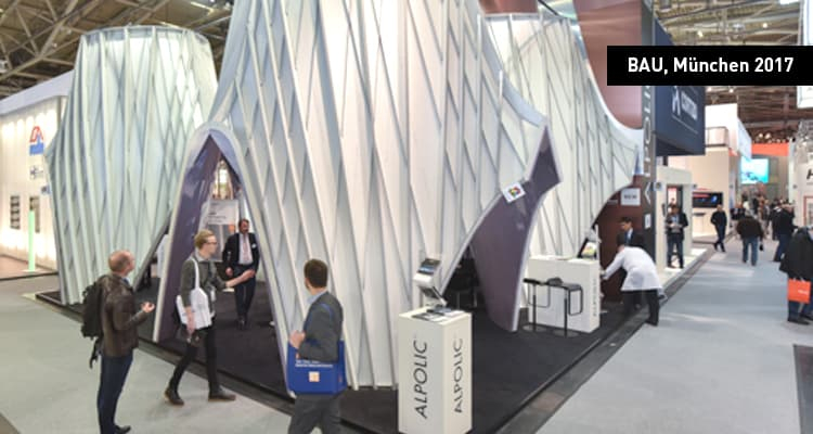 BAU 2017: Messestand Seitliche Aufnahme des Messestandes von ALPOLIC™ auf der BAU 2017 designed von UN Studios